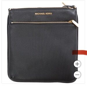 Michael Kors Riley Small Flat Crossbody Bag, Black with gold hardware